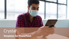  Presentation with hygiene - PPT theme consisting of mixed-race-businessman-wearing-face background and a coral colored foreground