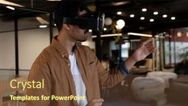  Presentation with virtual workplace - Cool new PPT layouts with mixed-race-businessman-wearing-virtual backdrop and a tawny brown colored foreground