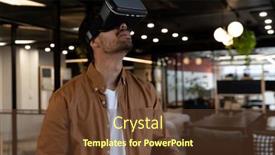  Presentation with virtual workplace - Audience pleasing PPT theme consisting of mixed-race-businessman-wearing-virtual backdrop and a tawny brown colored foreground