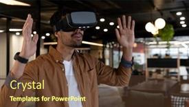  Presentation with virtual workplace - PPT theme with mixed-race-businessman-wearing-virtual background and a tawny brown colored foreground