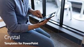  Presentation with social distancing - Theme having mixed-race-businessman-working background and a ocean colored foreground