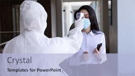  Presentation with social work - PPT theme consisting of mixed-race-businesswoman-having-temperature background and a light blue colored foreground