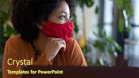  Presentation with creative thinking - PPT theme consisting of mixed-race-businesswoman-wearing-face background and a tawny brown colored foreground