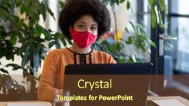  Presentation with hygiene - Slide set consisting of mixed-race-businesswoman-wearing-face background and a tawny brown colored foreground