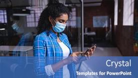  Presentation with covid - Audience pleasing PPT layouts consisting of mixed-race-businesswoman-wearing-face backdrop and a teal colored foreground