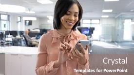  Presentation with social distancing - Cool new slide set with mixed-race-businesswoman-working backdrop and a coral colored foreground
