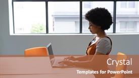  Presentation with social distancing - PPT theme consisting of mixed-race-businesswoman-working background and a red colored foreground