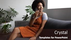  Presentation with social distancing - Slides enhanced with mixed-race-businesswoman-working background and a wine colored foreground