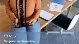  Presentation with social distancing - PPT layouts featuring mixed-race-businesswoman-working background and a ocean colored foreground