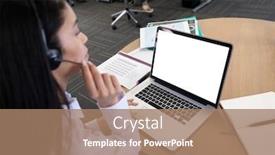  Presentation with online meeting - Presentation theme consisting of mixed-race-businesswoman background and a coral colored foreground