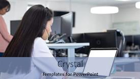  Presentation with online meeting - Theme enhanced with mixed-race-businesswoman background and a light blue colored foreground