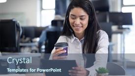  Presentation with online meeting - Cool new theme with mixed-race-businesswoman backdrop and a ocean colored foreground