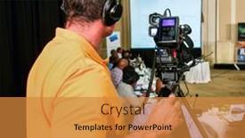  Presentation with race - Slide set consisting of mixed-race-cameraman-filming background and a gold colored foreground