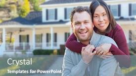  Presentation with custom - PPT theme with mixed race caucasian and chinese couple in front yard of beautiful custom house background and a seafoam green colored foreground