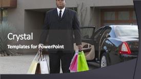  Presentation with race car - PPT theme having mixed race chauffeur holding shopping background and a dark gray colored foreground