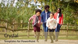  Presentation with children running - Slide deck with mixed race children running ahead background and a yellow colored foreground