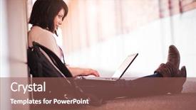  Presentation with college campus - Presentation design featuring mixed race college student working background and a violet colored foreground