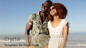  Presentation with summer sun - Cool new PPT theme with mixed-race-couple-enjoying-free backdrop and a coral colored foreground