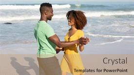  Presentation with summer sun - Colorful presentation design enhanced with mixed-race-couple-enjoying-free backdrop and a coral colored foreground