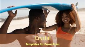  Presentation with surfing - Presentation enhanced with mixed-race-couple-enjoying-free background and a red colored foreground