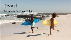  Presentation with running race - Presentation featuring mixed-race-couple-enjoying-free background and a light blue colored foreground