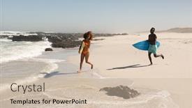  Presentation with running race - Presentation theme consisting of mixed-race-couple-enjoying-free background and a soft green colored foreground