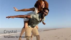  Presentation with shining - PPT layouts consisting of mixed-race-couple-enjoying-free background and a coral colored foreground