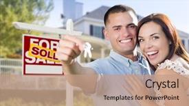  Presentation with new home - Presentation with mixed race excited military couple background and a coral colored foreground