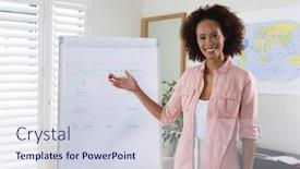  Presentation with english teacher - Slides having mixed-race-female-english-teacher background and a sky blue colored foreground