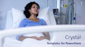  Presentation with female hospital patient - Slide deck consisting of mixed-race-female-patient-sitting background and a sky blue colored foreground