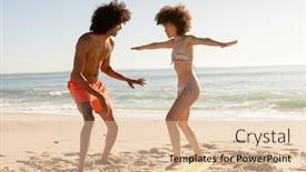  Presentation with sunny sky - Presentation theme having mixed-race-male-surf-instructor background and a lemonade colored foreground