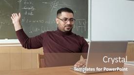  Presentation with equation - Presentation design featuring mixed-race-male-teacher background and a coral colored foreground