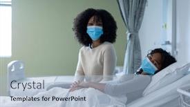  Presentation with covid bed - PPT theme featuring mixed-race-mother-comforting-sick background and a light blue colored foreground