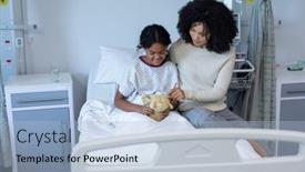  Presentation with hospital bed - Amazing slide deck having mixed-race-mother-comforting backdrop and a light blue colored foreground