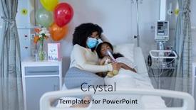  Presentation with face mask - Colorful slide deck enhanced with mixed-race-mother-in-face backdrop and a light blue colored foreground