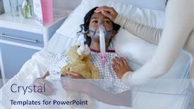  Presentation with ventilator - Slide set consisting of mixed-race-mother-in-face background and a light blue colored foreground