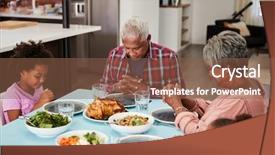  Presentation with grandparents - Slide deck featuring mixed race religion - grandparents praying before meal background and a tawny brown colored foreground