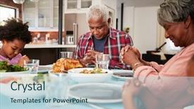  Presentation with black people praying - Amazing slide deck having mixed race religion - grandparents praying before meal backdrop and a lemonade colored foreground