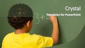  Presentation with elementary education math - PPT theme enhanced with mixed-race schoolboy doing math background and a ocean colored foreground