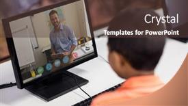  Presentation with lockdown - PPT layouts with mixed-race-schoolboy-using-computer background and a tawny brown colored foreground