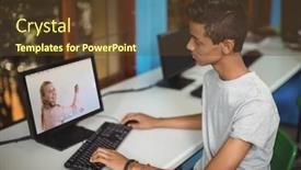  Presentation with lockdown - Theme featuring mixed-race-schoolboy-using-computer background and a tawny brown colored foreground