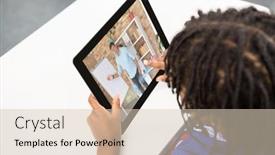  Presentation with digital self - Slides with mixed-race-schoolboy-using-digital background and a lemonade colored foreground