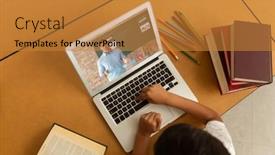  Presentation with lockdown - PPT theme having mixed-race-schoolboy-using-laptop background and a gold colored foreground