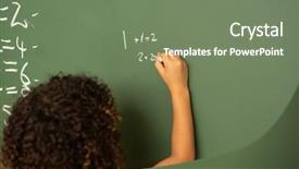  Presentation with school board - Slide deck enhanced with mixed-race schoolgirl solving mathematics background and a violet colored foreground