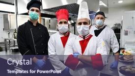  Presentation with normal - Slide deck with mixed-race-team-portrait background and a tawny brown colored foreground