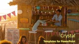  Presentation with hut - Cool new presentation theme with mixed-race-woman-and-caucasian backdrop and a tawny brown colored foreground