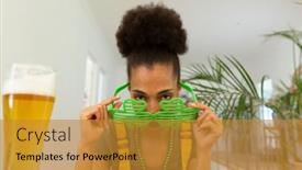  Presentation with race - Audience pleasing slides consisting of mixed-race-woman-celebrating-st backdrop and a gold colored foreground