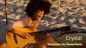  Presentation with sunset beach - Presentation theme having mixed-race-woman-enjoying background and a tawny brown colored foreground