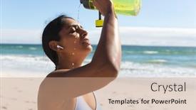  Presentation with sea water - Beautiful PPT theme featuring mixed-race-woman-exercising backdrop and a coral colored foreground