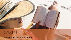  Presentation with holiday - Colorful slide set enhanced with mixed-race-woman-on-beach backdrop and a red colored foreground